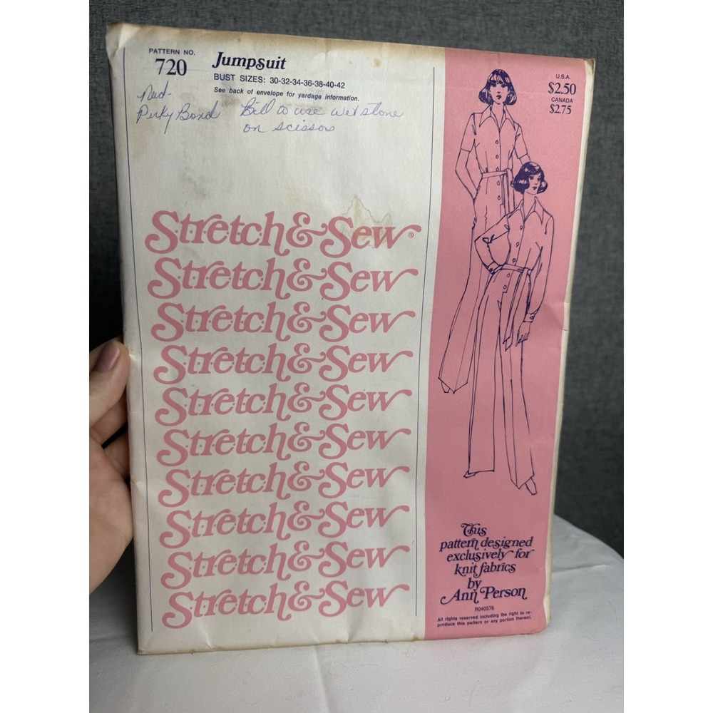 Vintage 70s Stretch & Sew 720 Pattern‎ Jumpsuit Designed Ann Person Uncut